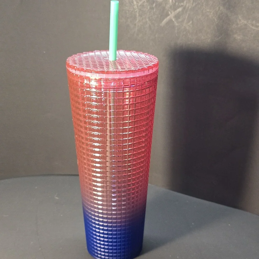 Starbucks 2022 Summer Watermelon Pink & Blue‎ Disco Grid Venti Tumbler 24oz NWT